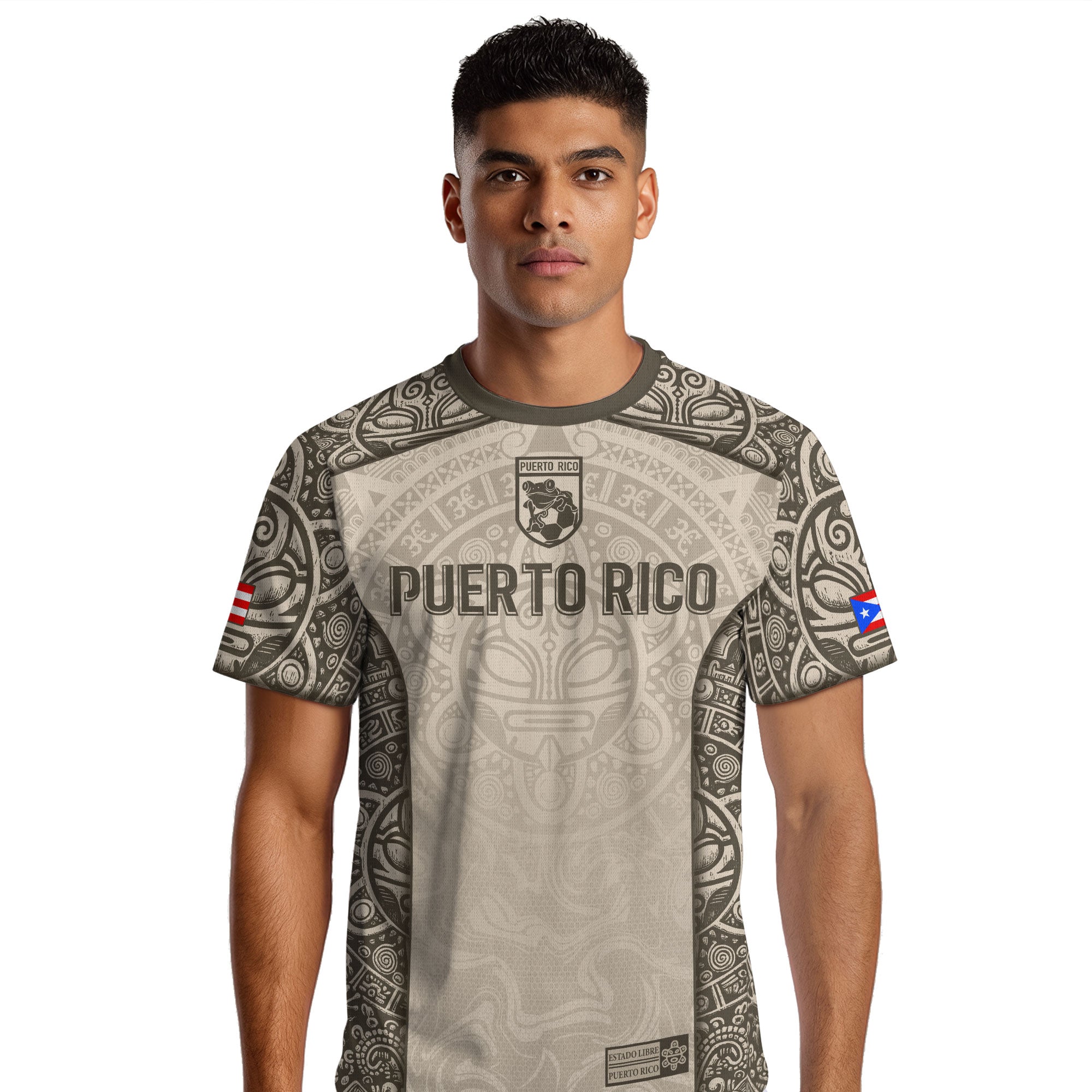 Puerto Rico Boricua Coqui Frog Taino Tribal Beige Gold National Soccer Jersey