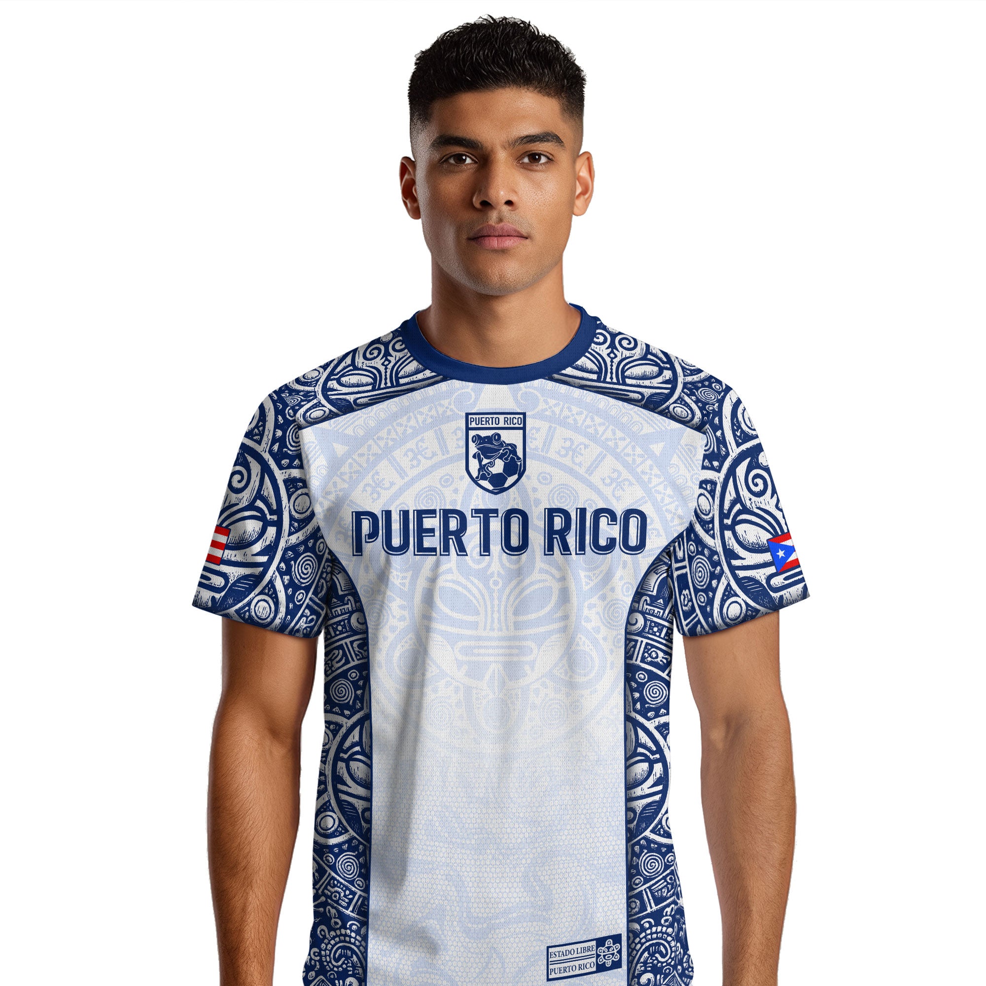 Puerto Rico Boricua Coqui Frog Taino Tribal White Royal Blue National Soccer Jersey