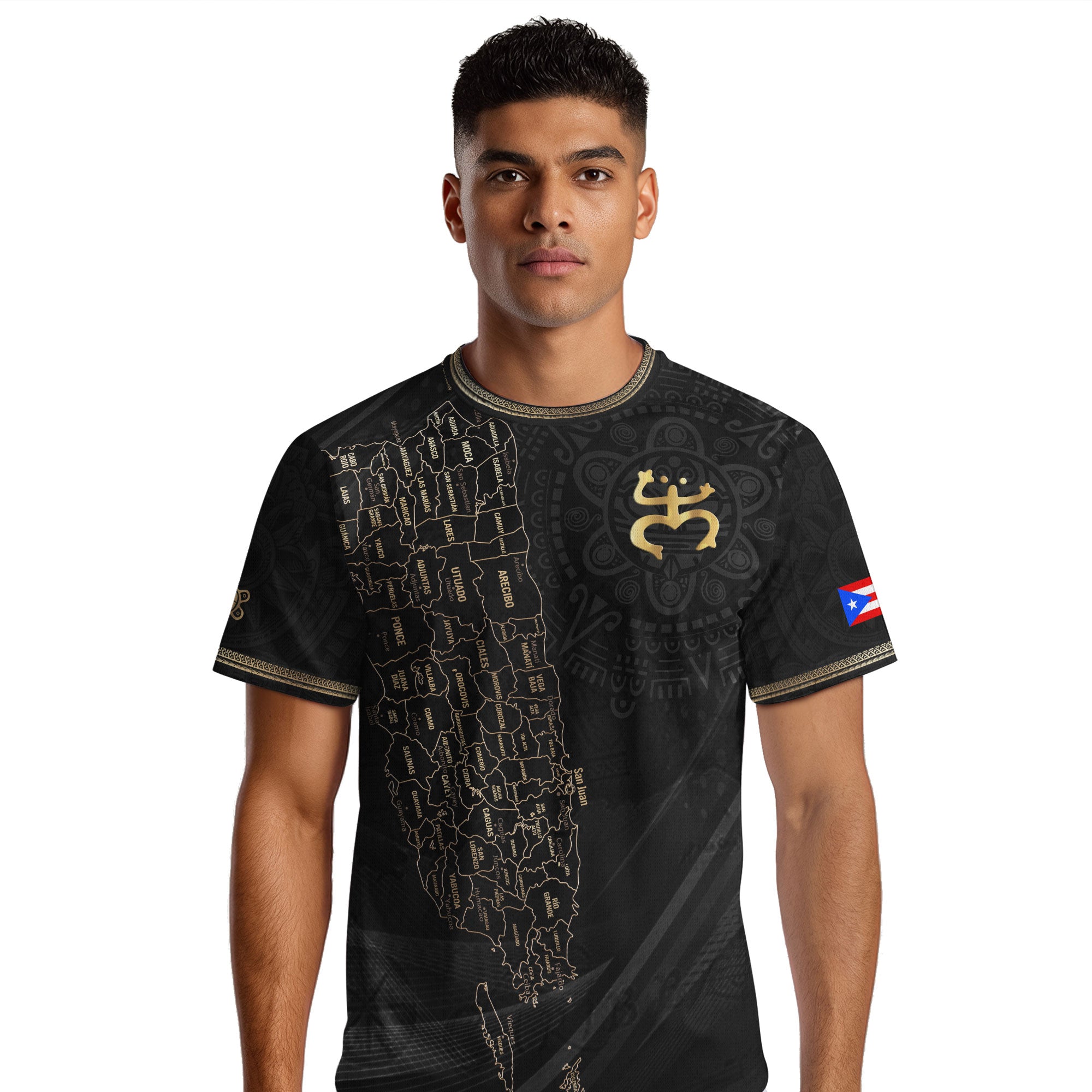 Puerto Rico Map Boricua Coqui Frog El Morro Gold Black Heritage Soccer Jersey