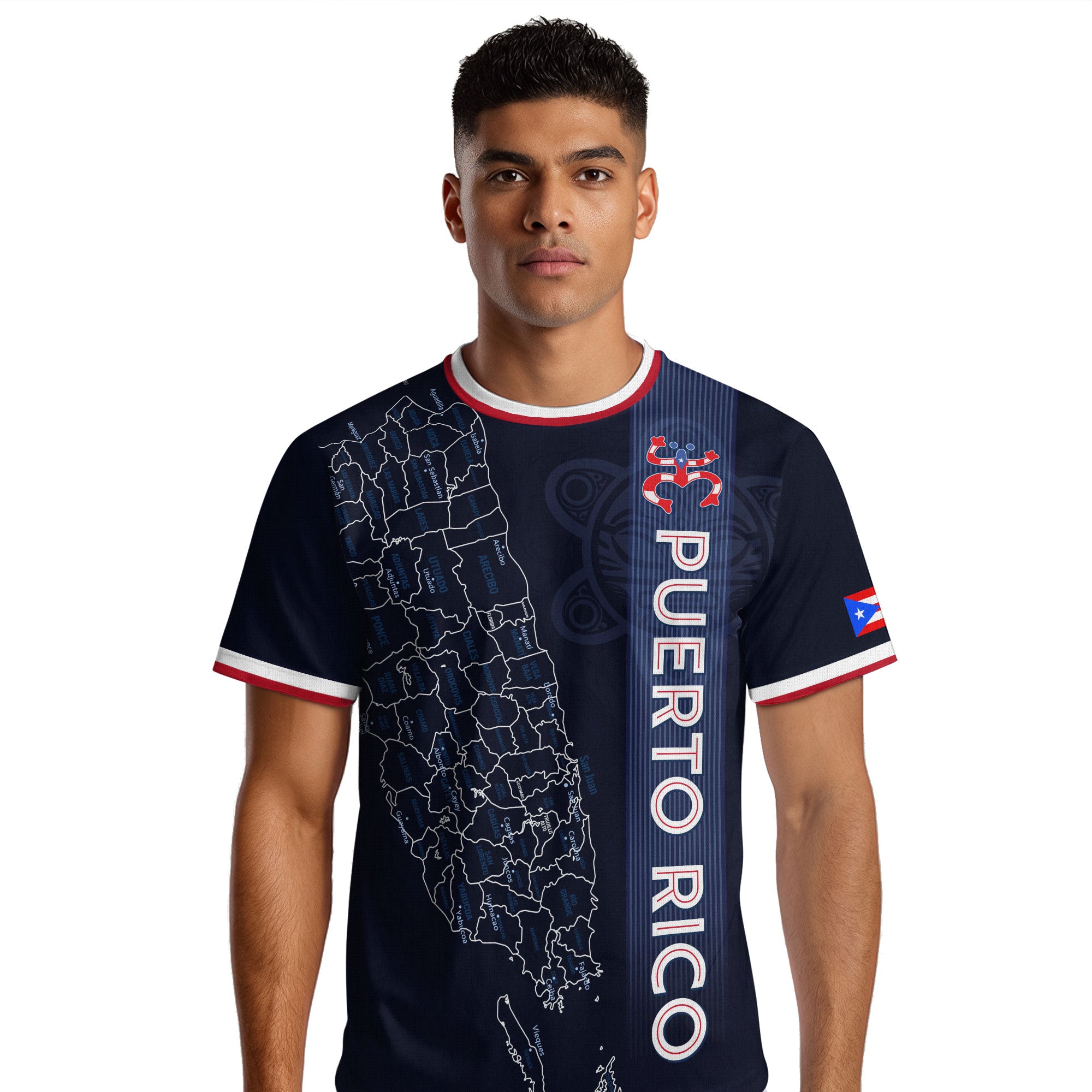 Puerto Rico Boricua Azul Marino Coqui Taino Tribal Mapa Orgullo Nacional Camiseta de Fútbol