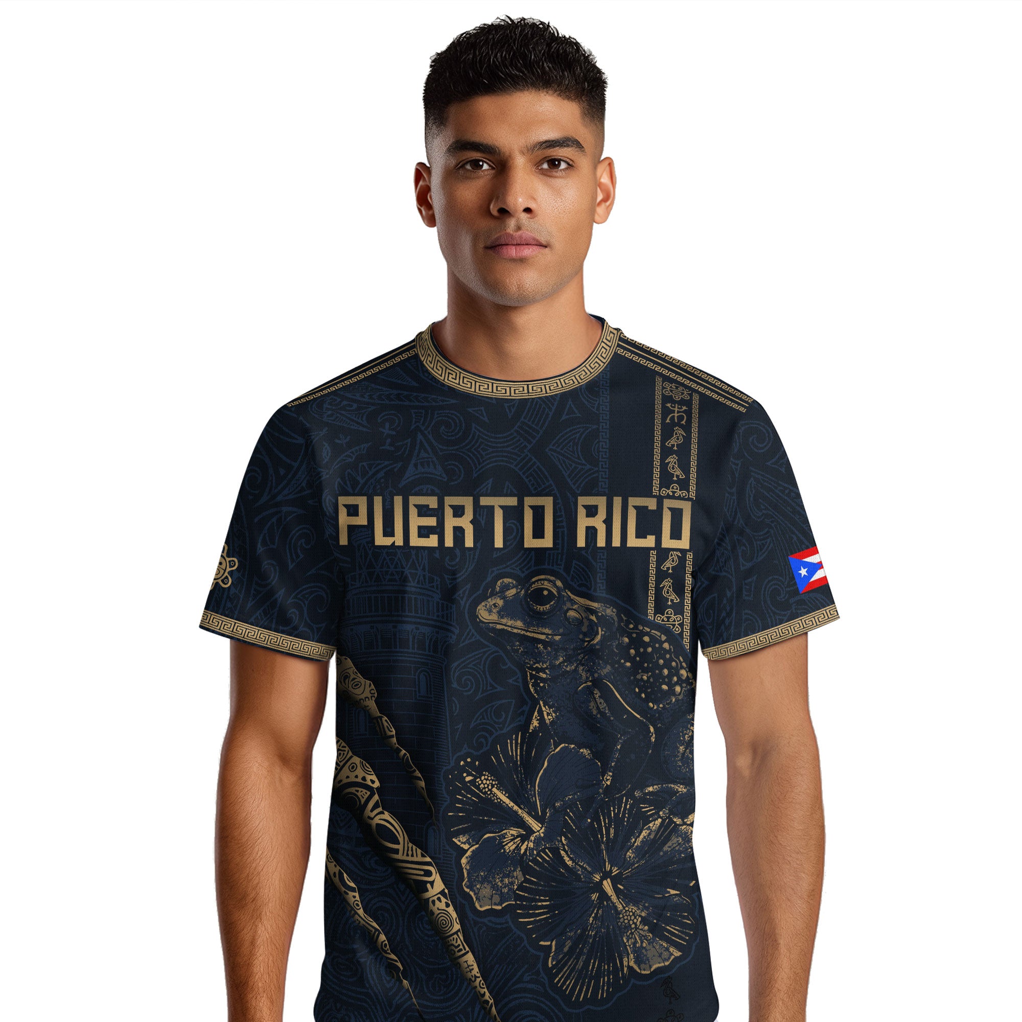 Puerto Rico Navy Gold Limited Edition Tribal Coqui Pattern Soccer Jersey