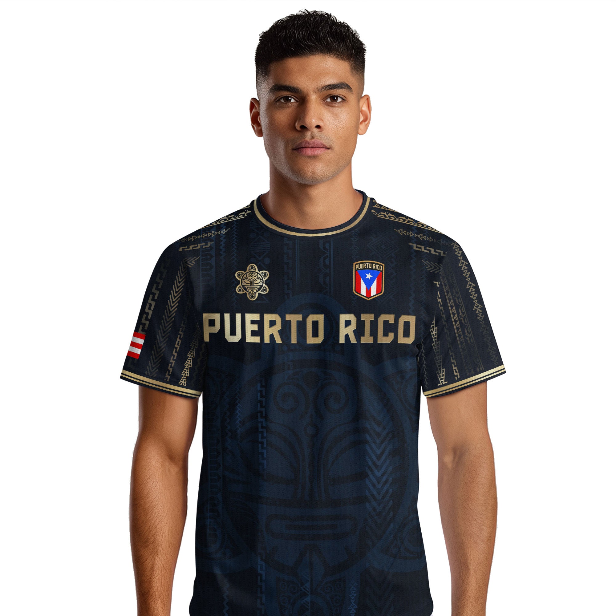 Puerto Rico Navy Gold Coqui Frog Taino Sun National Heritage Boricua Camiseta de fútbol