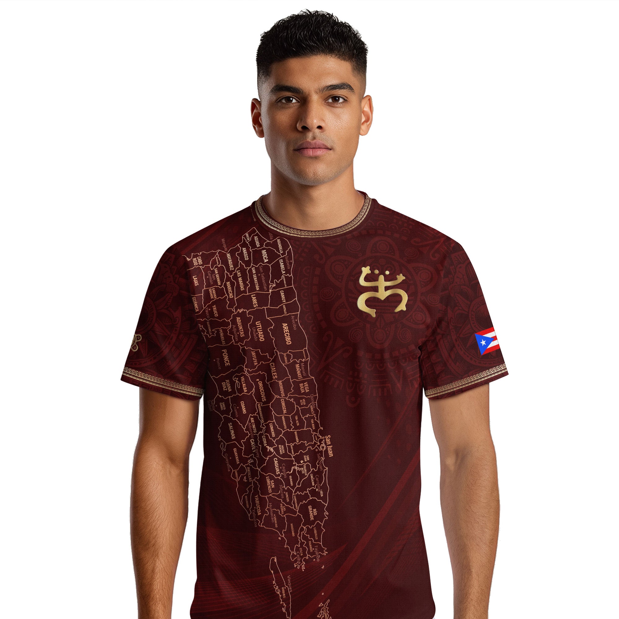 Camiseta de fútbol con máscara taína boricua azul marino de Puerto Rico, bandera tribal, orgullo nacional
