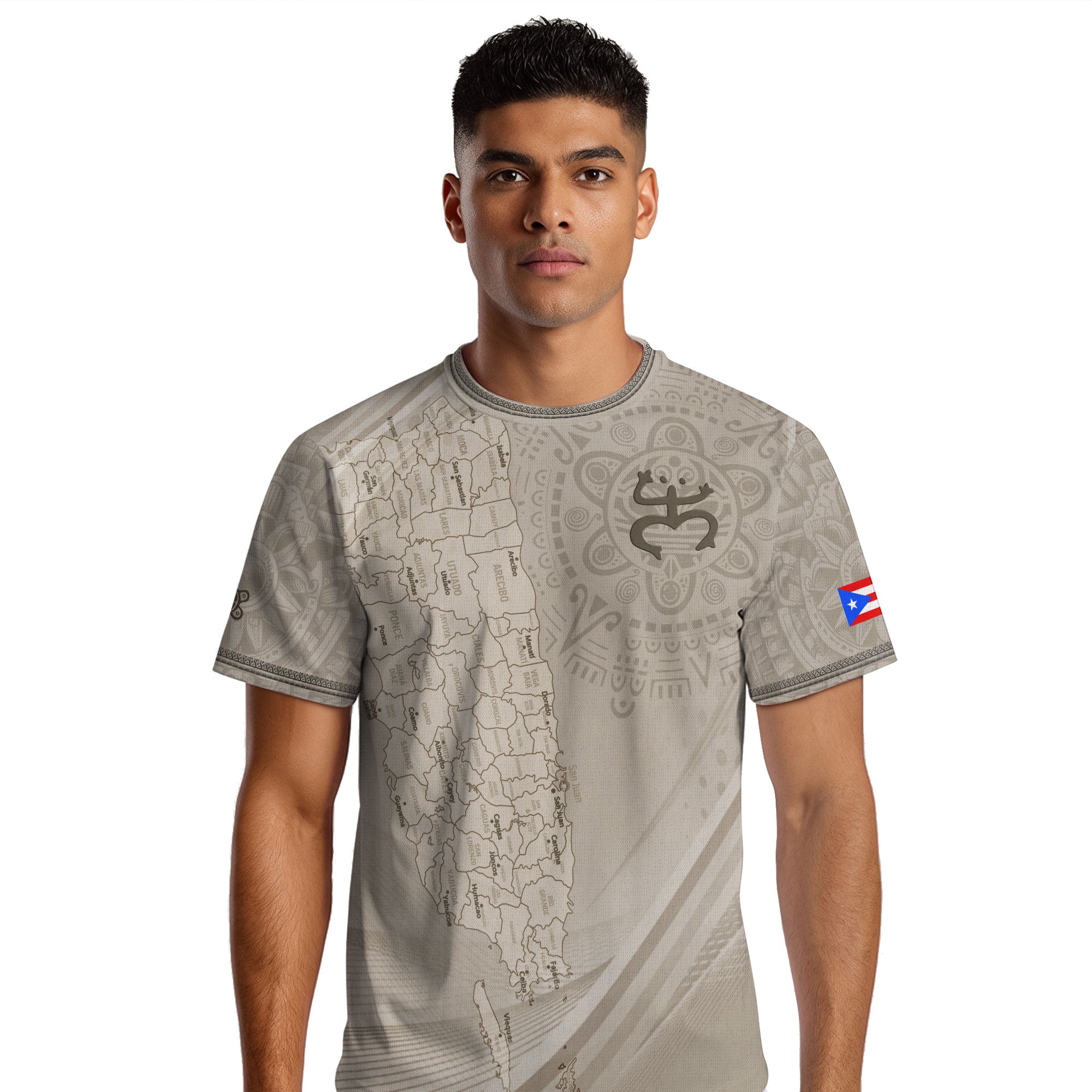 Puerto Rico Map Boricua Coqui Frog El Morro Taino Beige Pride Gift Soccer Jersey