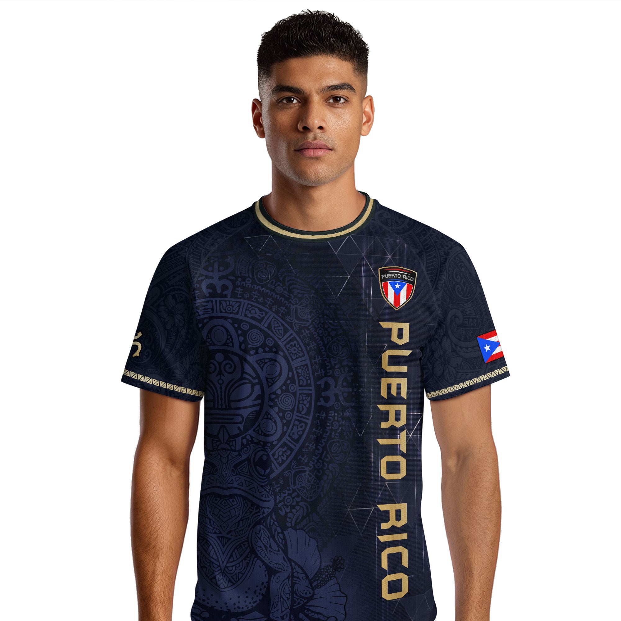 Puerto Rico Navy Gold Coqui Frog Floral Taino Sun National Heritage Soccer Jersey