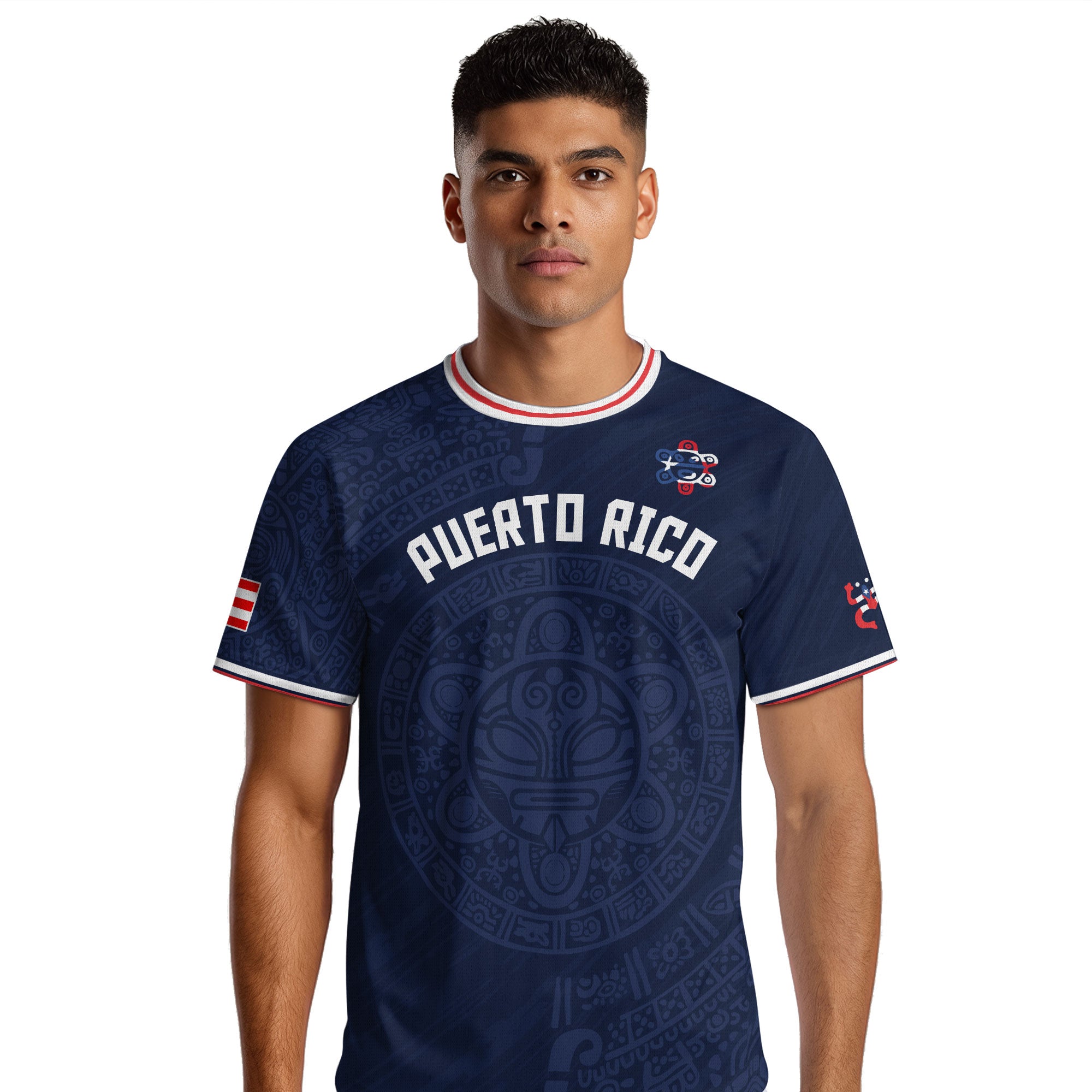 Puerto Rico Navy Blue Taino Symbol Art National Heritage Boricua Pride Soccer Jersey