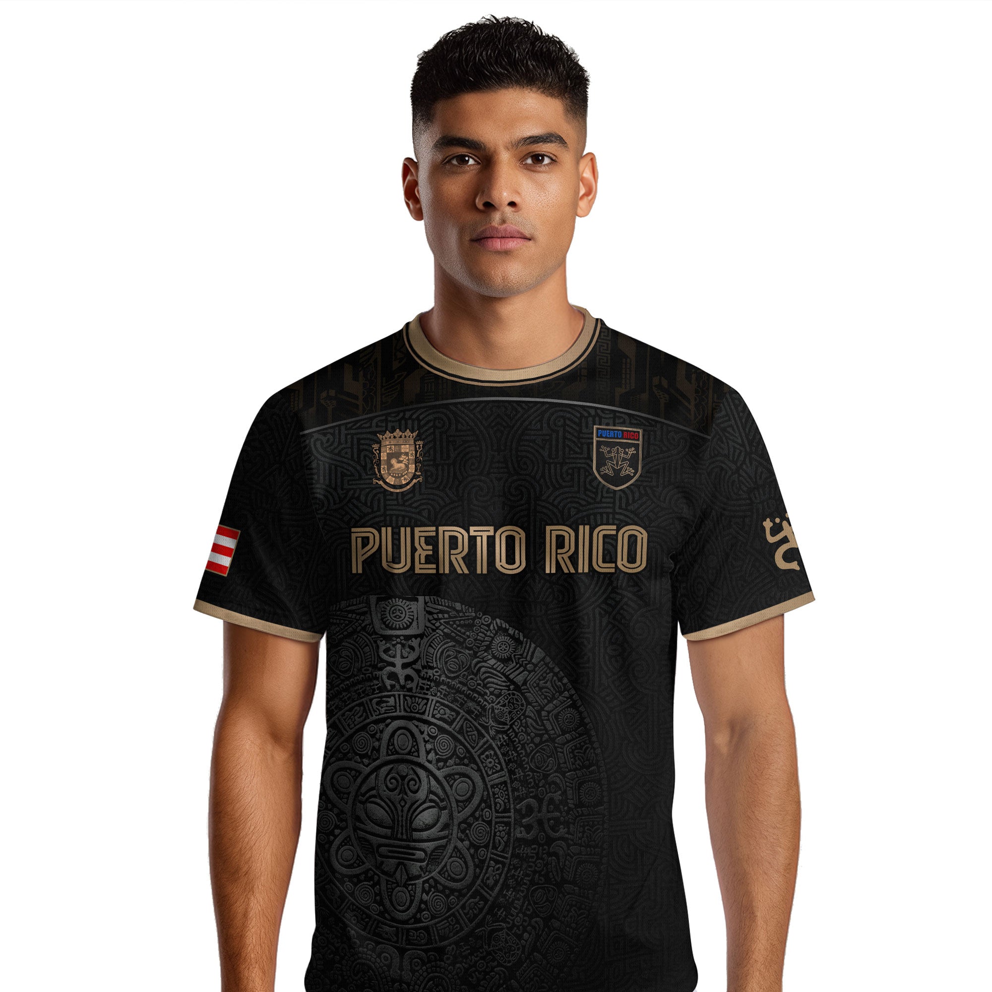 Camiseta de fútbol Puerto Rico Black Gold Taino Symbol Art National Heritage Boricua Pride