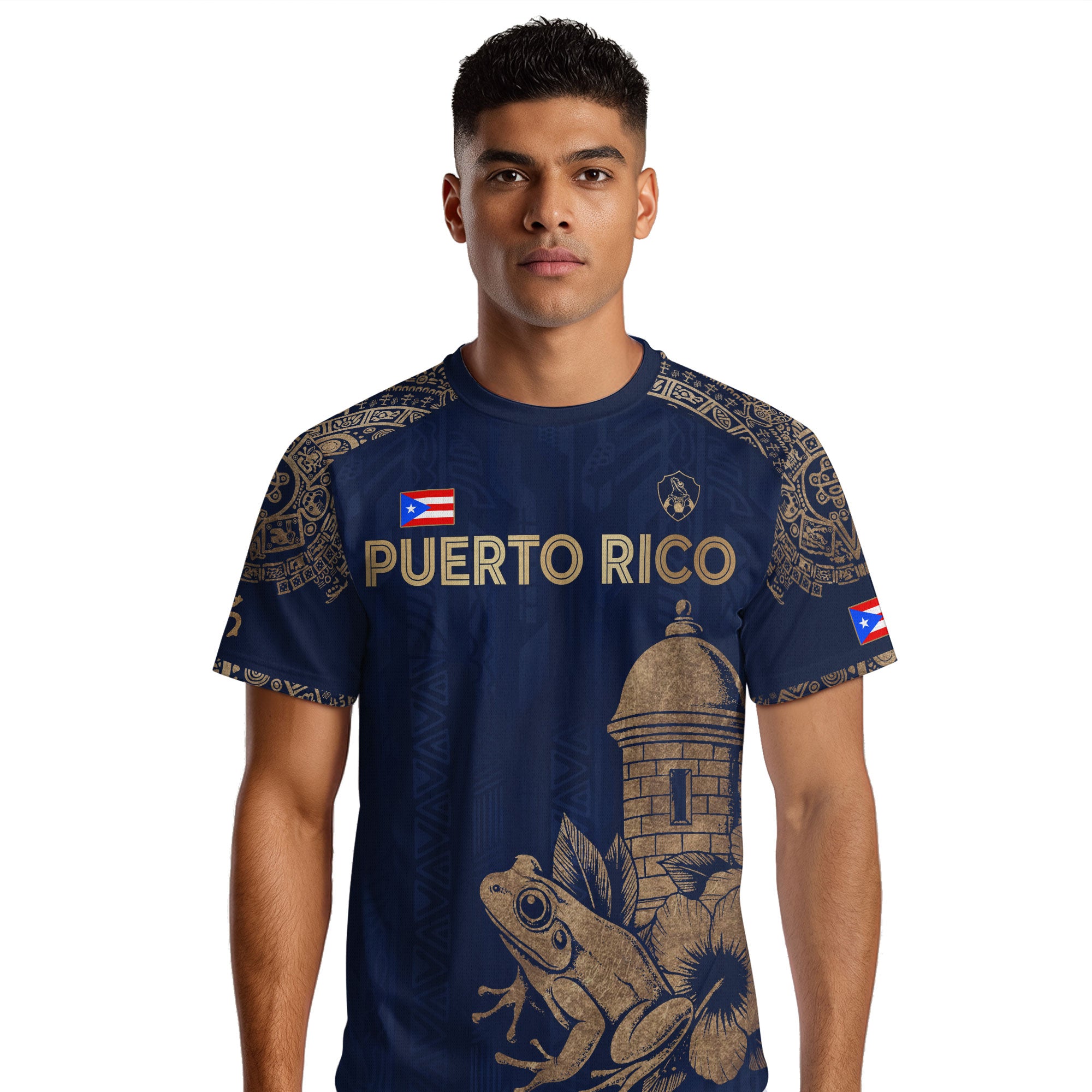 Puerto Rico Navy Gold Coqui Frog Garita Flower National Heritage Boricua Soccer Jersey