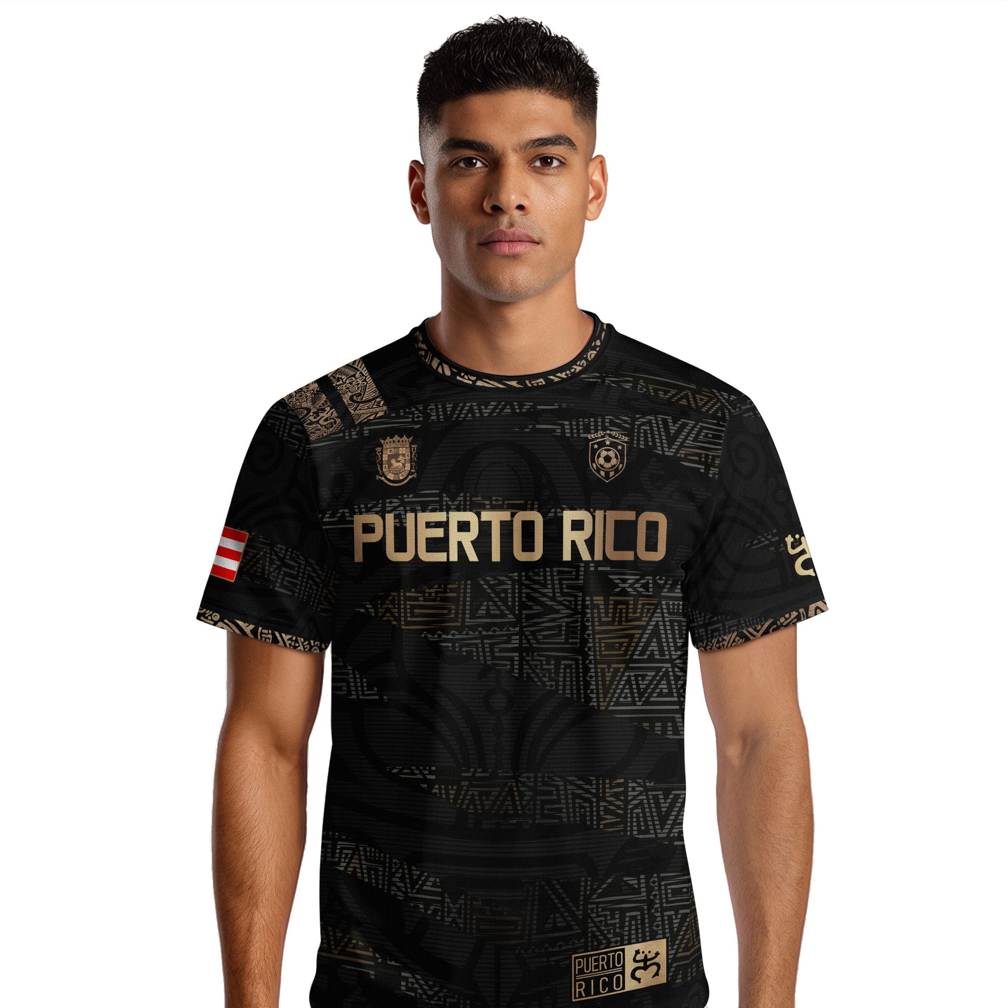 Puerto Rico Black Gold Full Tribal Pattern National Heritage Boricua Soccer Jersey