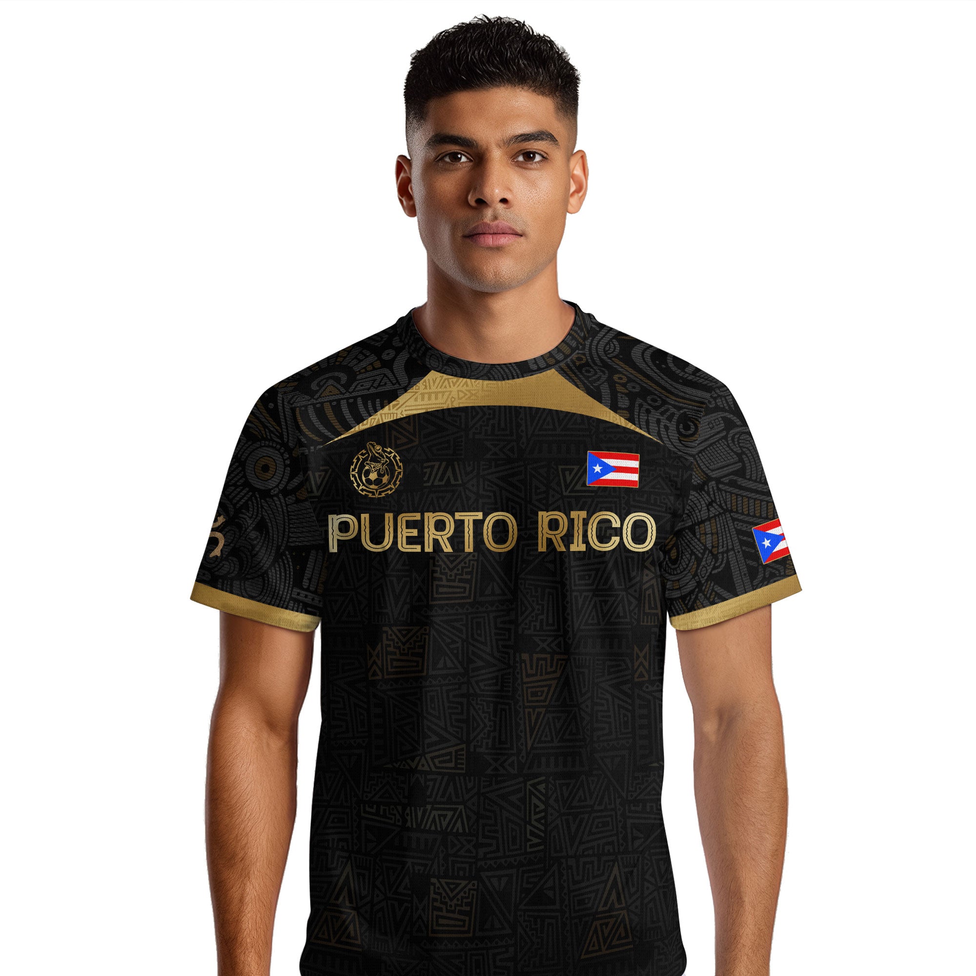 Puerto Rico Black Gold Tribal Graphic Taino Sun National Heritage Soccer Jersey