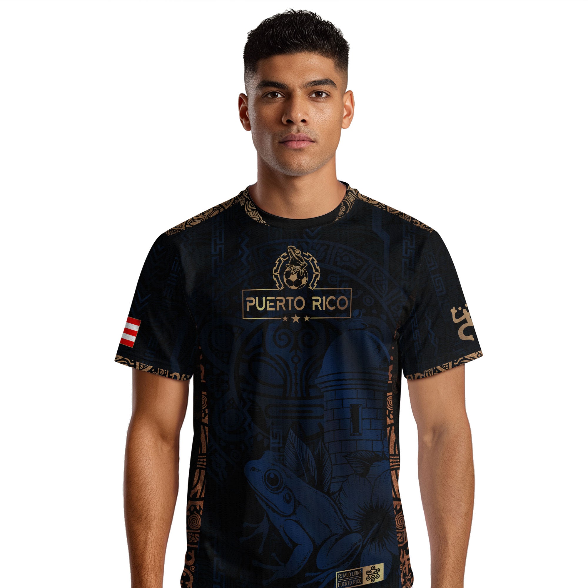 Puerto Rico Navy Gold Taino Sun National Heritage Floral Boricua Pride Soccer Jersey