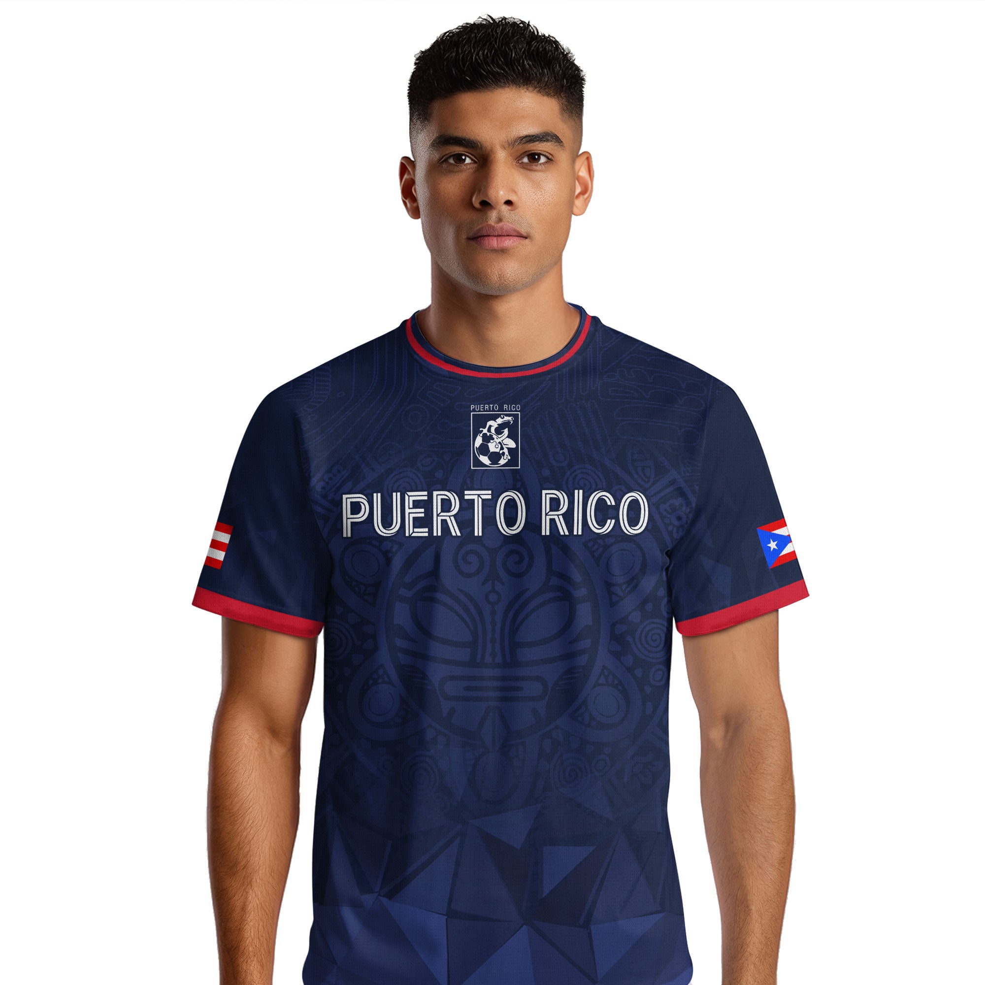 Puerto Rico Navy Red Boricua Taino Mask Coqui Frog Tribal National Heritage Camiseta de fútbol