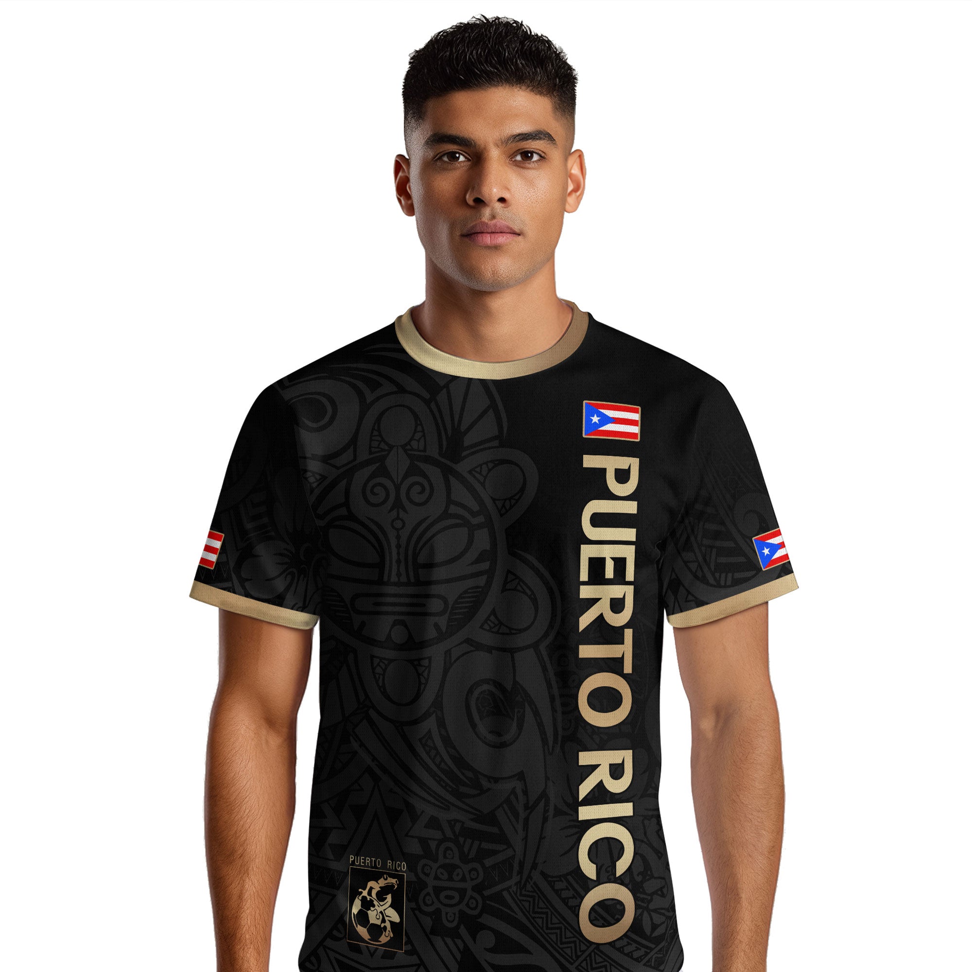 Puerto Rico Black Gold Boricua Coqui Frog Tribal Taino National Pride Football Jersey