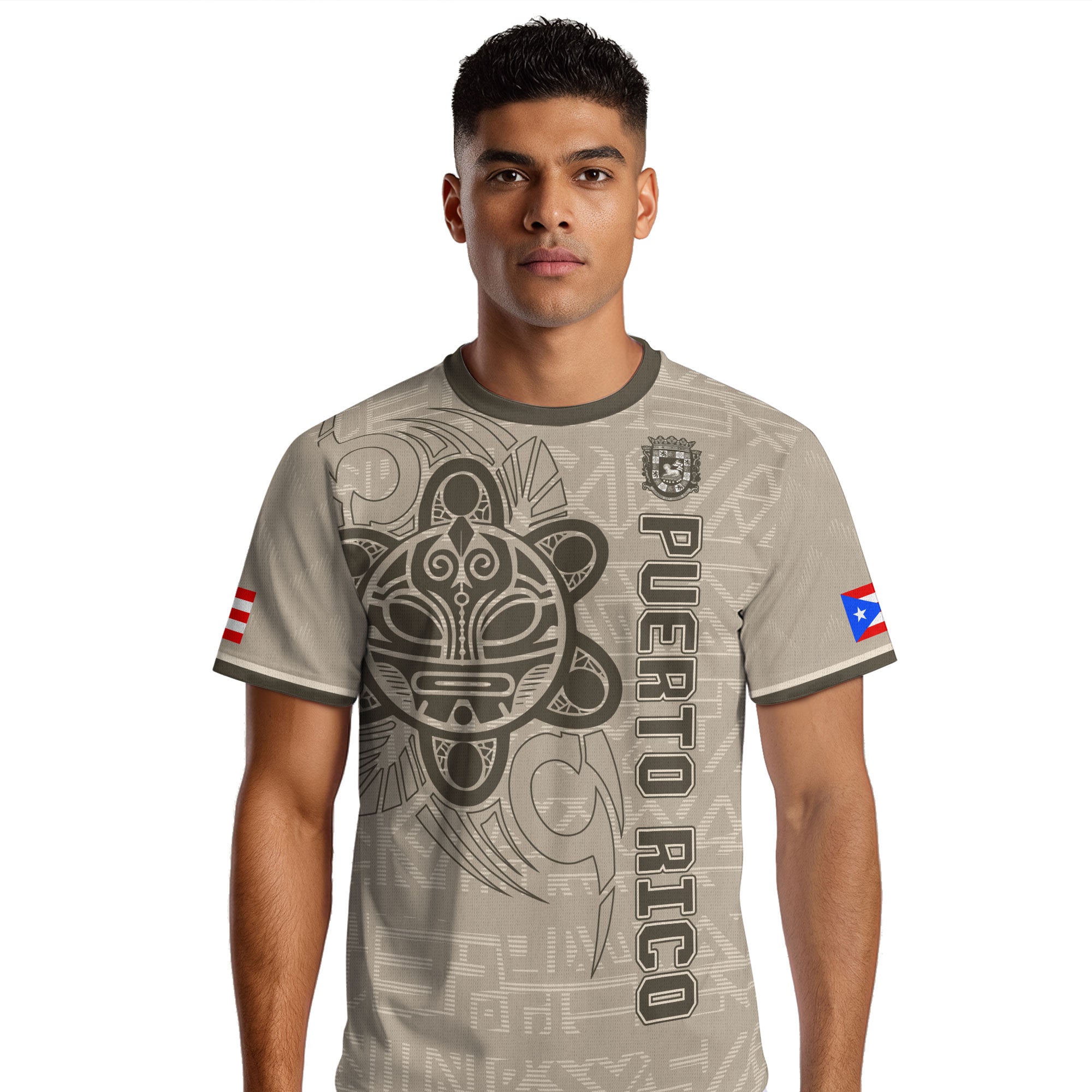 Puerto Rico Beige Gold Taino Sun God Tribal Pattern Symbol National Heritage Boricua Soccer Jersey