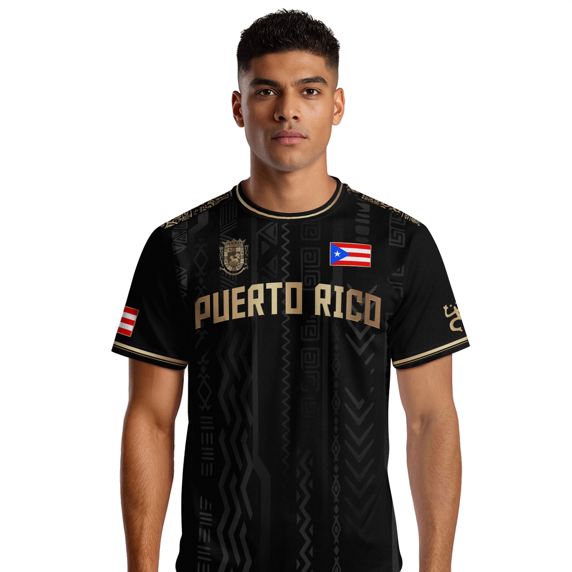 Puerto Rico Oro Negro Boricua Taino Sol Coqui Patriótico Cultural Fútbol Jersey
