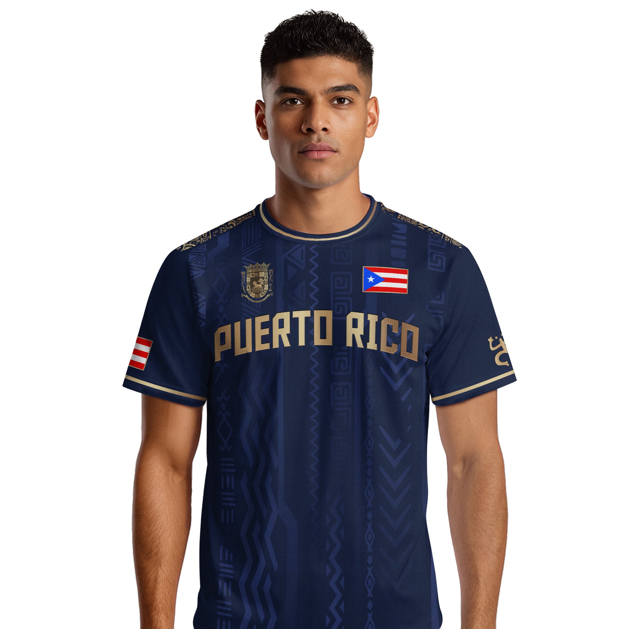 Puerto Rico Navy Gold Boricua Taino Sun Coqui Tribal Patriótico Cultural Fútbol Jersey