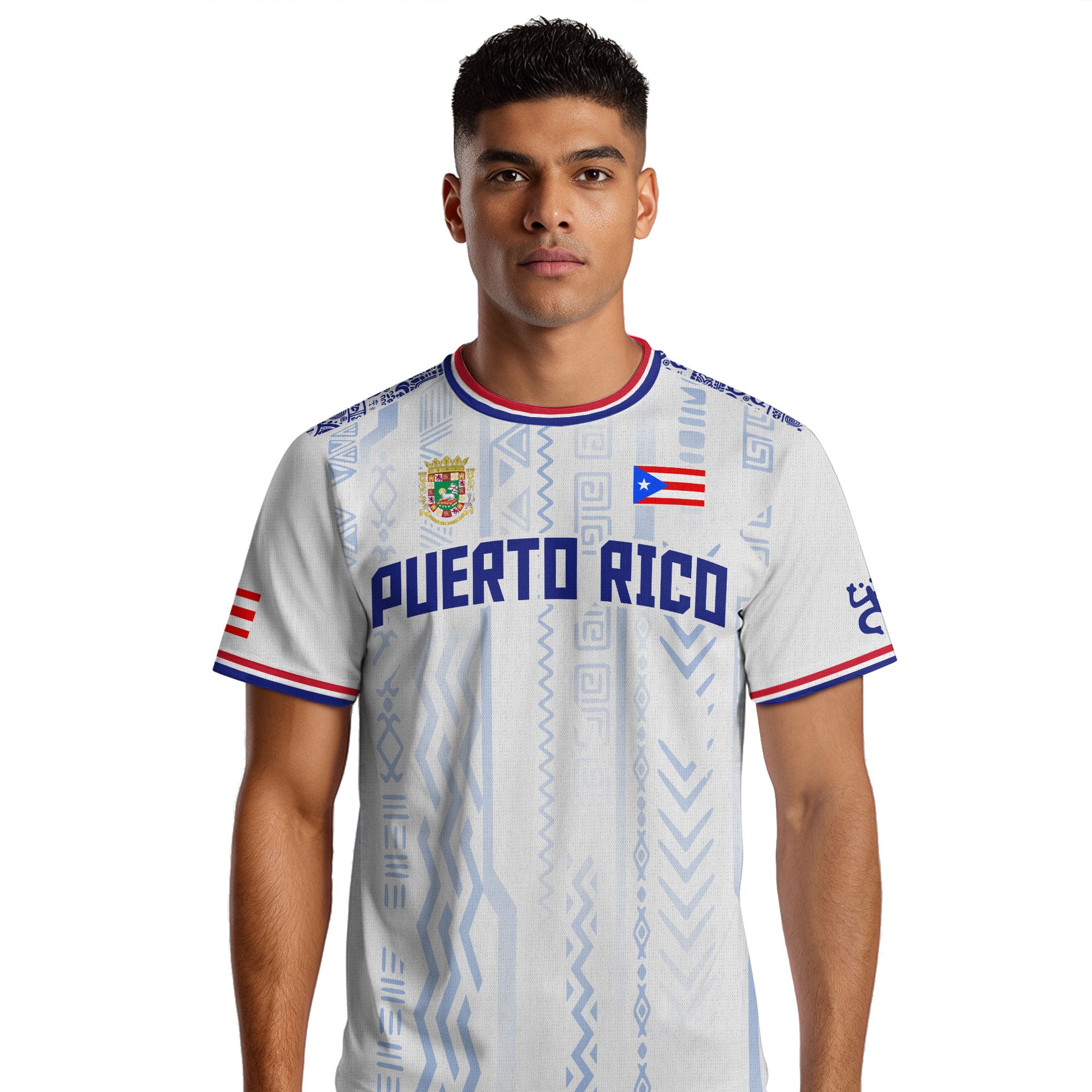 Puerto Rico White Blue Boricua Taino Mask Coqui Tribal Ethnic Artistic Football Soccer Jersey